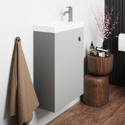 Lifestyle image of Crosswater Alo 400mm Storm Grey Wall-Hung Vanity Unit & Basin
